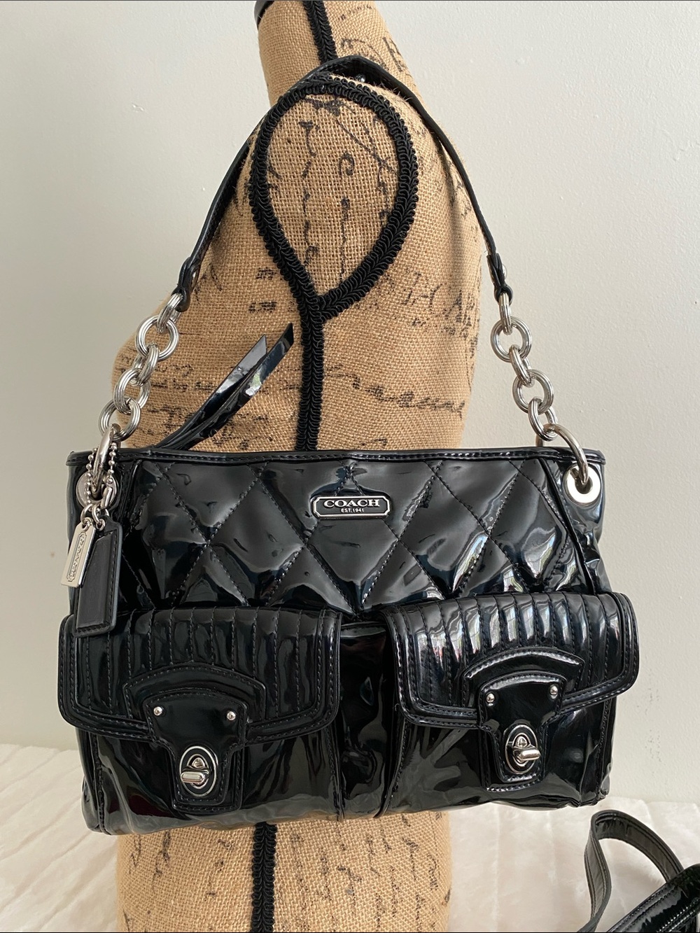 Coach Poppy Liquid Gloss Quilted Shoulder Bag (Style No. 18678) in Black